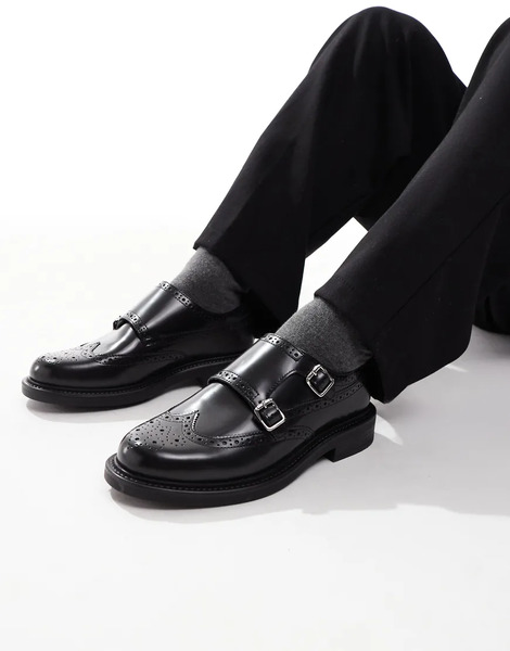  Asos Design Monk Shoes In Black Leather 