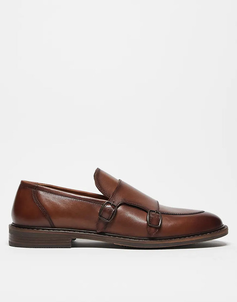  Asos Design Monk Shoes In Tan Leather Brown 