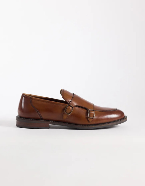  Asos Design Monk Shoes In Tan Leather Brown 