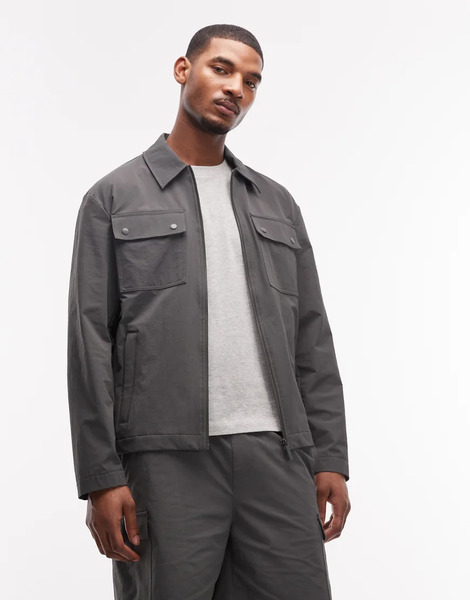  Asos Design Motionmax Co Ord Four Way Stretch Shacket In Charcoal Grey 