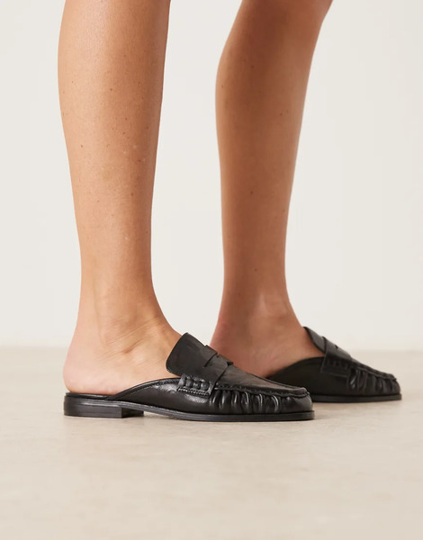  Asos Design Mouse Ruched Detail Loafer Mules In Black 