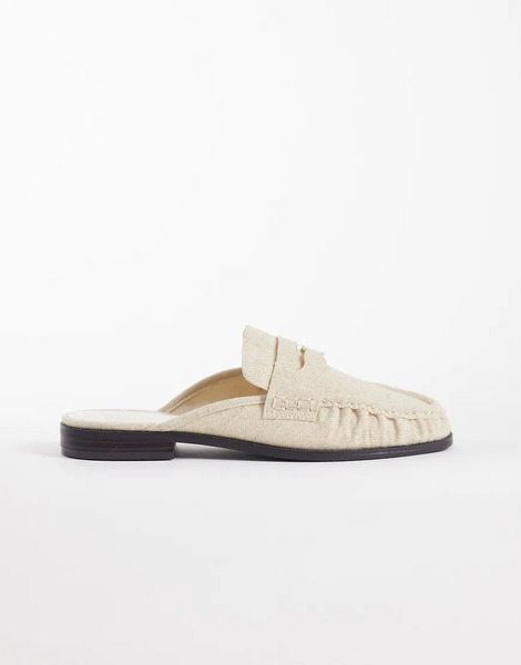  Asos Design Mouse Ruched Detail Loafer Mules In Natural Neutral 