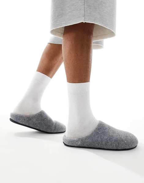 Asos Design Mule Slippers In Grey Marl 
