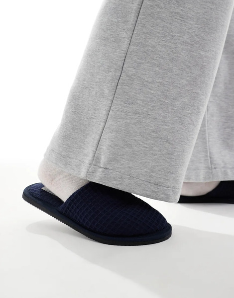  Asos Design Mule Slippers In Navy Waffle Grey 