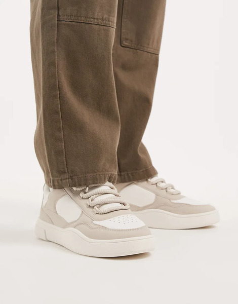  Asos Design Multi Panelled Trainers In White With Round Laces 