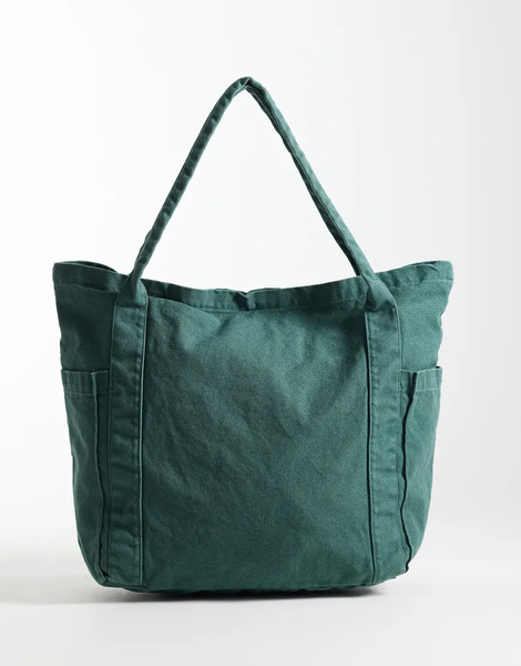  Asos Design Multi Pocket Canvas Tote Bag In Washed Green 