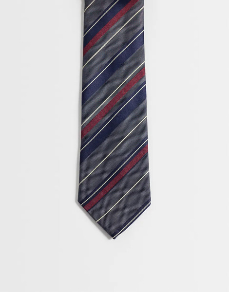  Asos Design Multi Stripe Rugby Tie In Navy Blue 