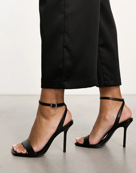  Asos Design Nali Barely There Heeled Sandals In Black Pu 