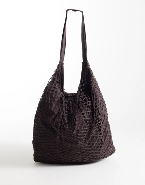  Asos Design Net Tote Bag In Chocolate Brown 