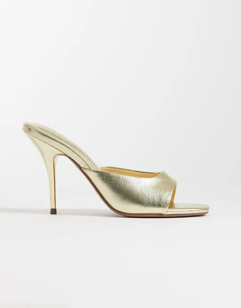  Asos Design Nighty High Heeled Mules In Gold 