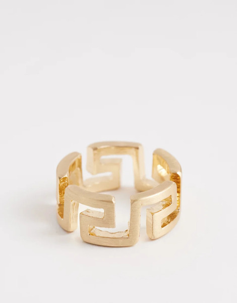  Asos Design Open Greek Wave Pattern Ring In Gold 