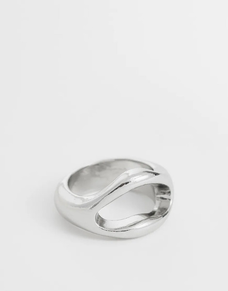  Asos Design Open Top Molten Ring In Silver 