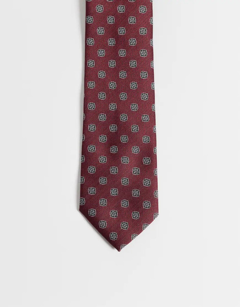  Asos Design Oval Spotted Pattern Tie In Burgundy Red 