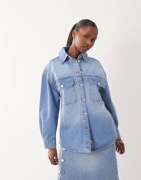  Asos Design Over Sized Denim Shirt Blue 