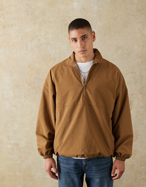  Asos Design Overhead Windbreaker In Brown 