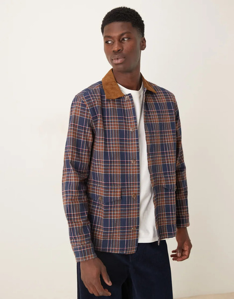  Asos Design Overshirt With Cord Collar In Navy 
