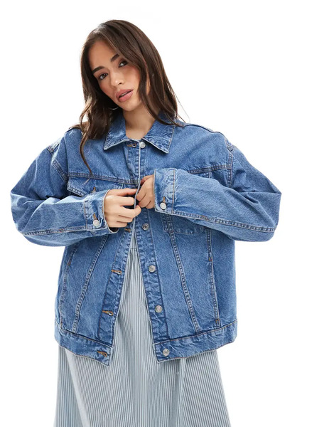  Asos Design Oversize 90's Denim Jacket In Midwash Blue 