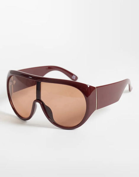  Asos Design Oversized Aviator In Tonal Red Brown 