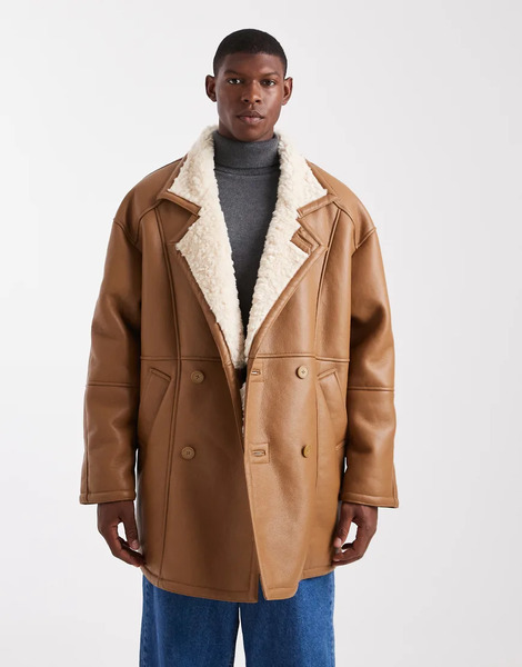  Asos Design Oversized Aviator Jacket In Brown Neutral 