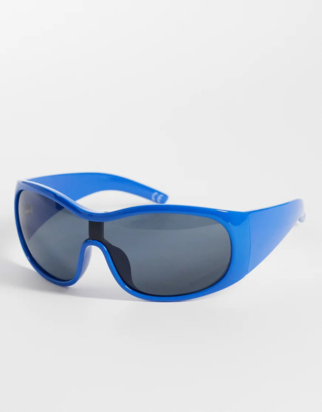  Asos Design Oversized Aviator Wrap Sunglasses In Blue 