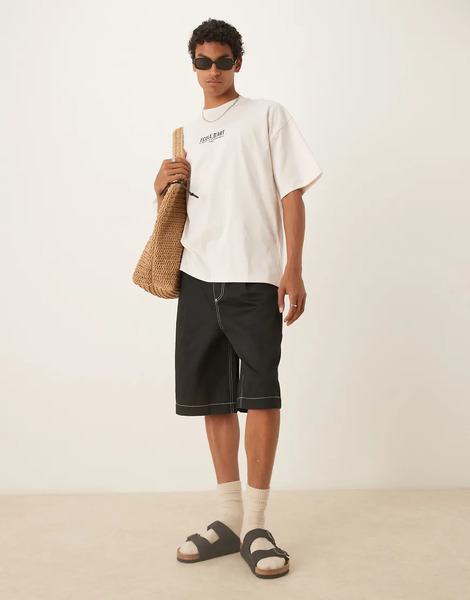  Asos Design Oversized Baggy Pleated Shorts In Black 