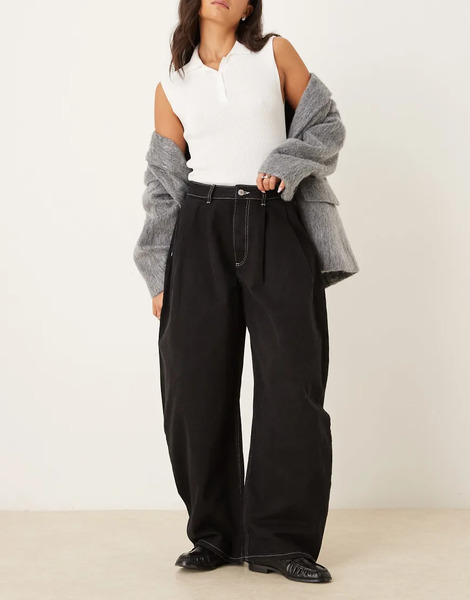  Asos Design Oversized Barrel Jean In Washed Black 