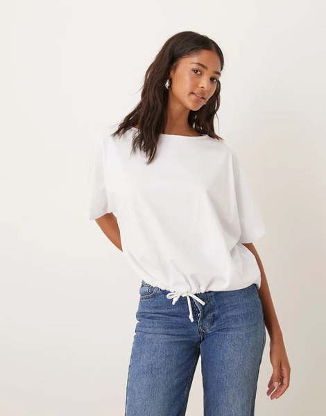  Asos Design Oversized Batwing Top With Drawstring Detail In White 