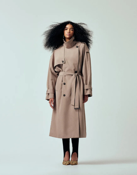  Asos Design Oversized Belted Maxi Trench Coat In Stone Neutral 
