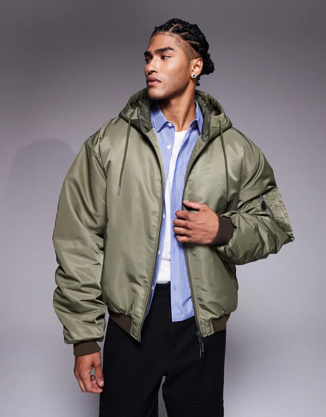  Asos Design Oversized Bomber In Green 