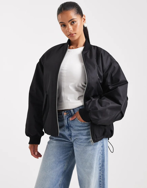  Asos Design Oversized Bomber Jacket In Black 