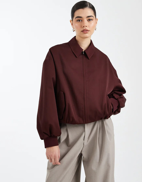  Asos Design Oversized Bomber Jacket In Plum Red 
