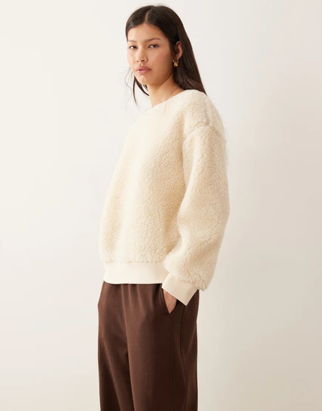  Asos Design Oversized Borg Sweater In Cream White 