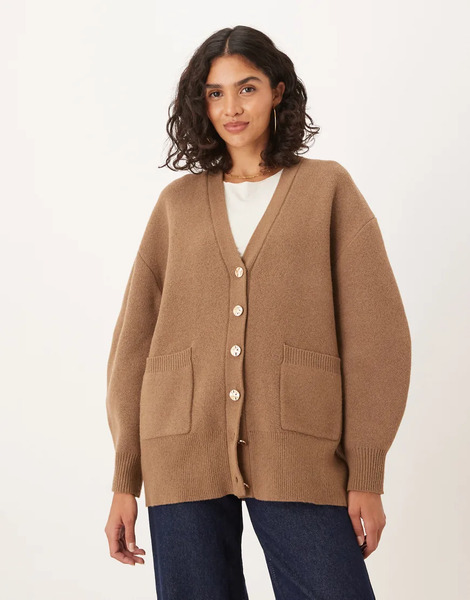  Asos Design Oversized Boyfriend Cardigan In Structured Yarn In Mocha Brown 