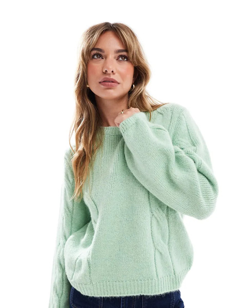  Asos Design Oversized Cable Knit Jumper In Pistachio Green 