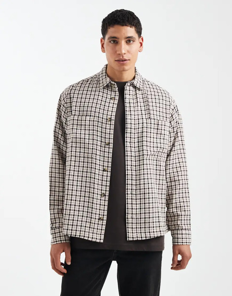  Asos Design Oversized Check Shirt In Brown 