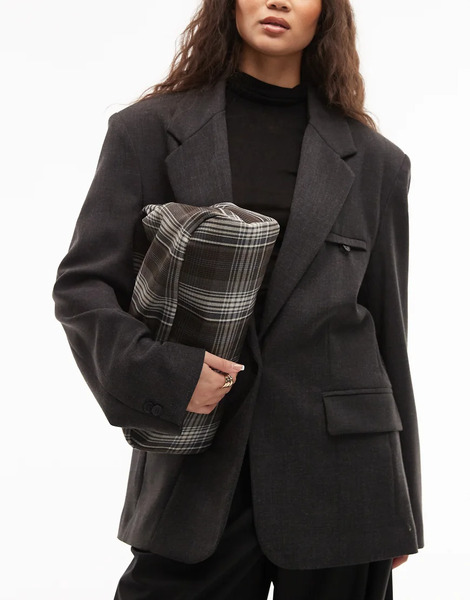  Asos Design Oversized Clutch In Brown Check Multi 