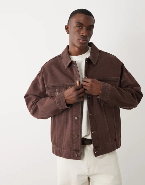 Asos Design Oversized Denim Trucker Jacket In Washed Brown 