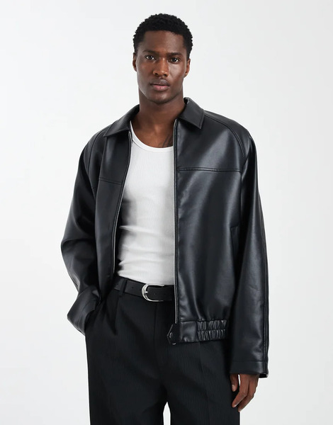  Asos Design Oversized Faux Leather Jacket In Black 