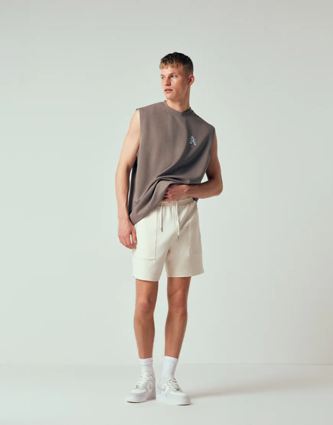  Asos Design Oversized Fit Zip Jersey Short In Beige Neutral 