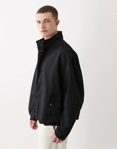  Asos Design Oversized Funnel Neck Jacket In Black 