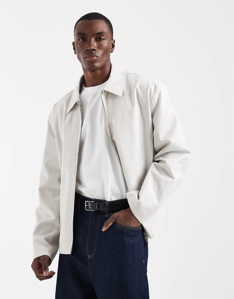  Asos Design Oversized Harrington Jacket In Stone Neutral 