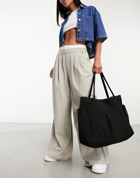  Asos Design Oversized Heavyweight Canvas Tote Bag In Black 