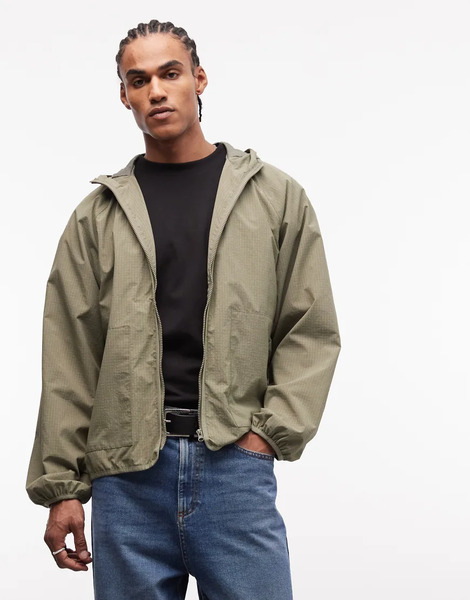  Asos Design Oversized Hooded Windbreaker In Sage Green 