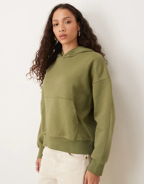  Asos Design Oversized Hoodie Brushback In Khaki Green 