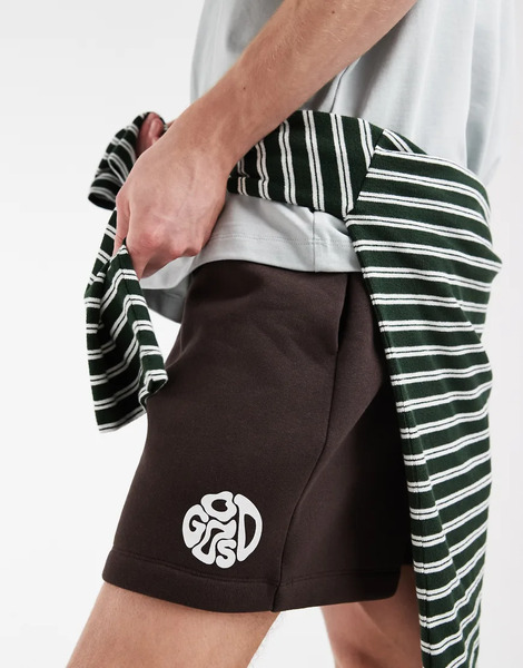  Asos Design Oversized Jersey Short With Graphic In Dark Brown 