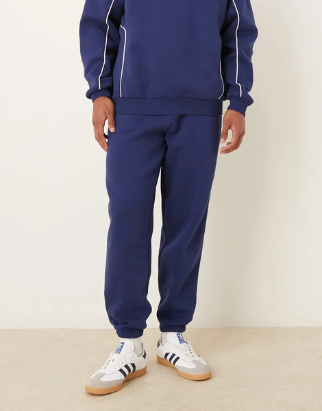  Asos Design Oversized Jogger With Piping In Blue Navy 