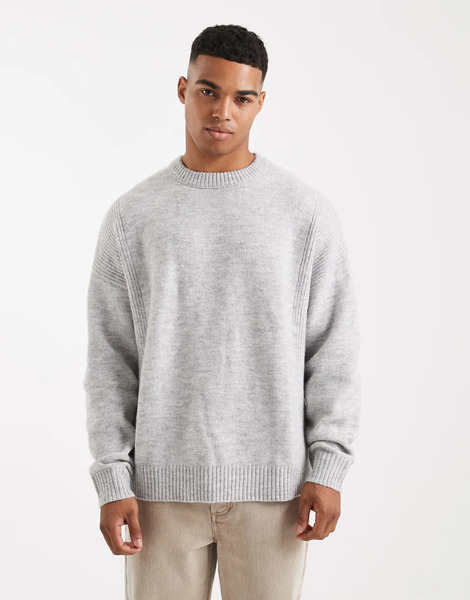  Asos Design Oversized Knitted Rib Panel Jumper In Grey 