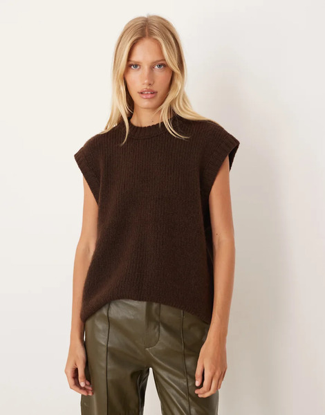  Asos Design Oversized Knitted Tank In Chocolate Brown 