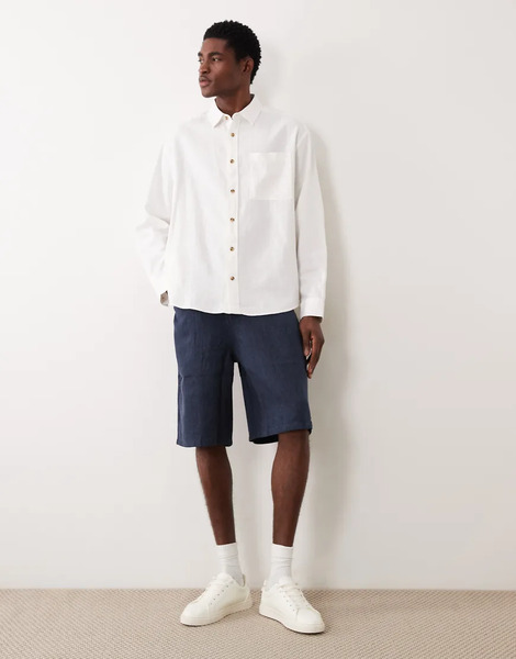  Asos Design Oversized Linen Blend Shirt In White 
