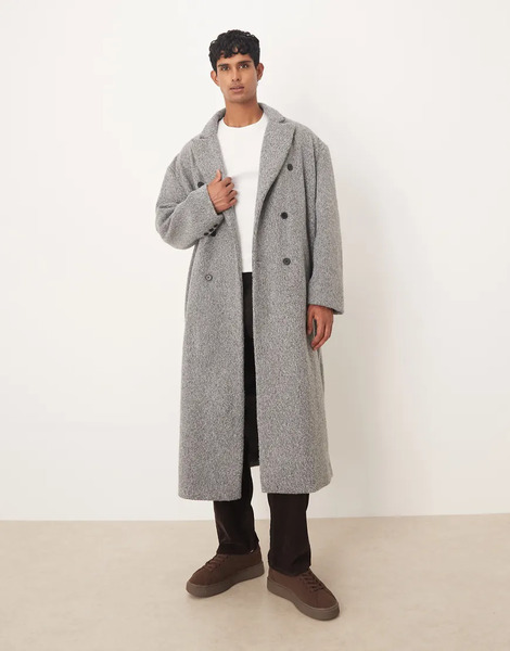  Asos Design Oversized Long Boucle Wool Look Coat In Grey 